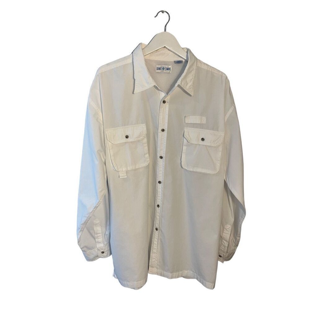 Against the Elements white long sleeve button down fishing shirt - 2XLT